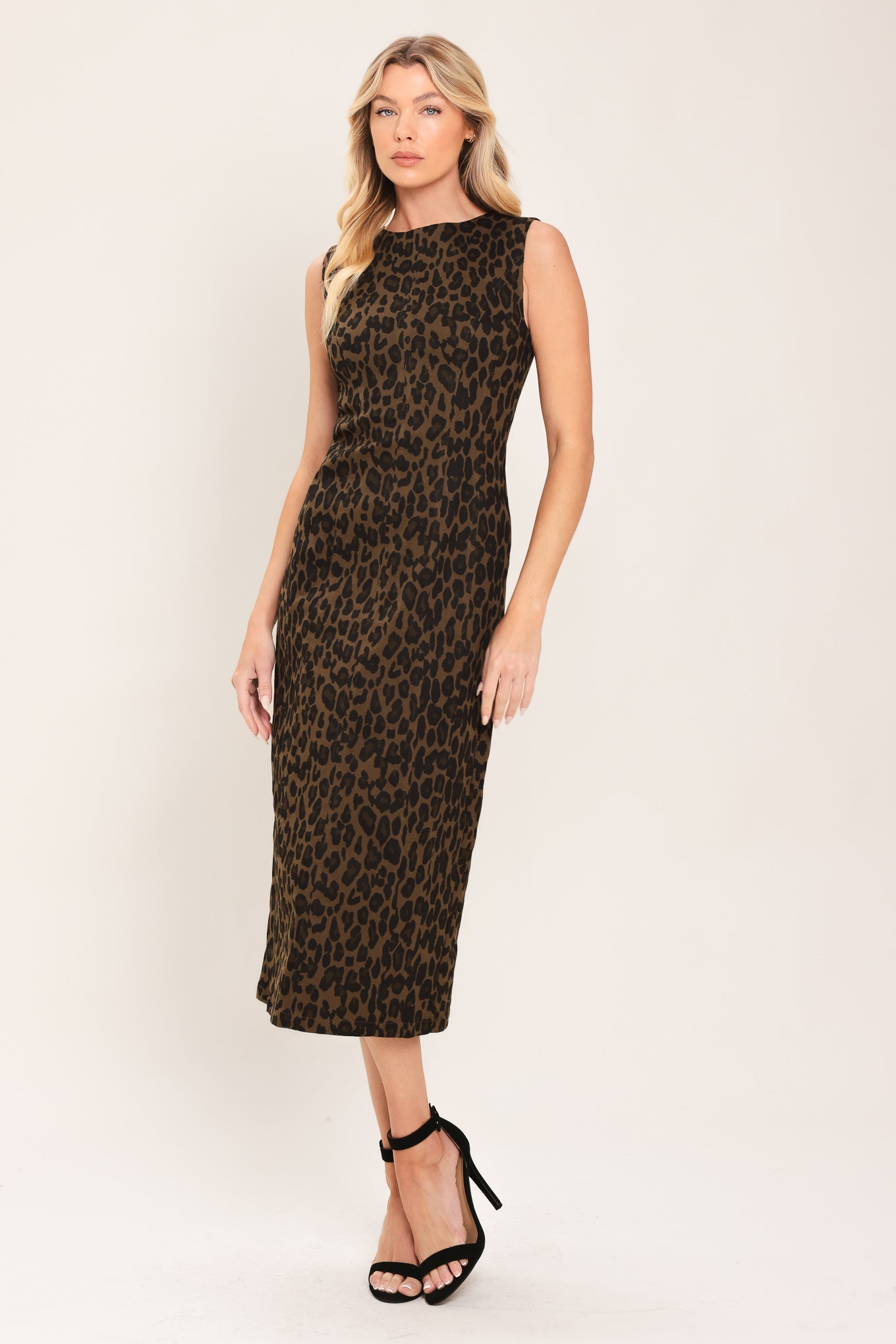 Leopard Icon Twill Midi Dress - leopard print midi dress, view 4