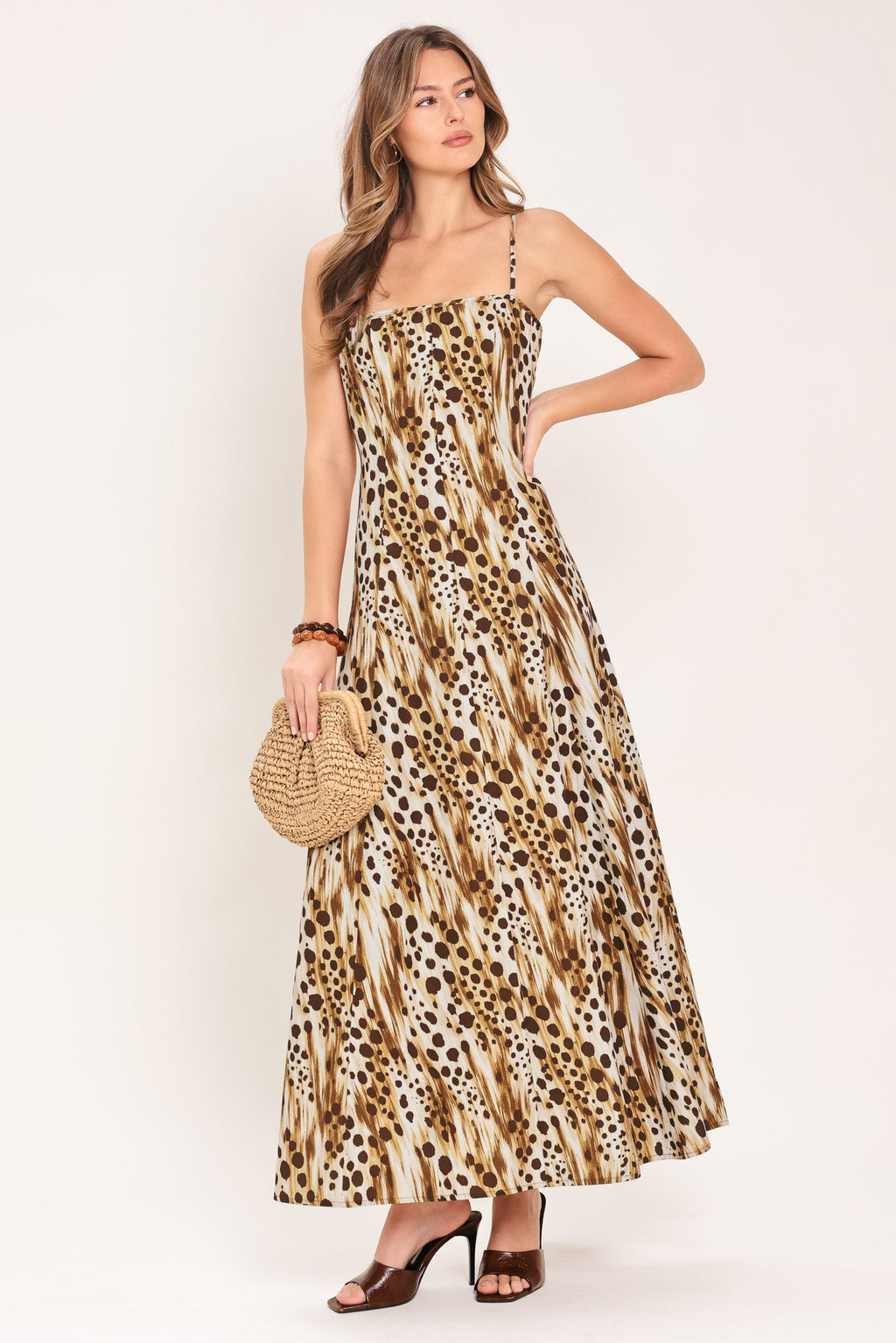 Ivory Brown cheetah trail woven maxi dress
