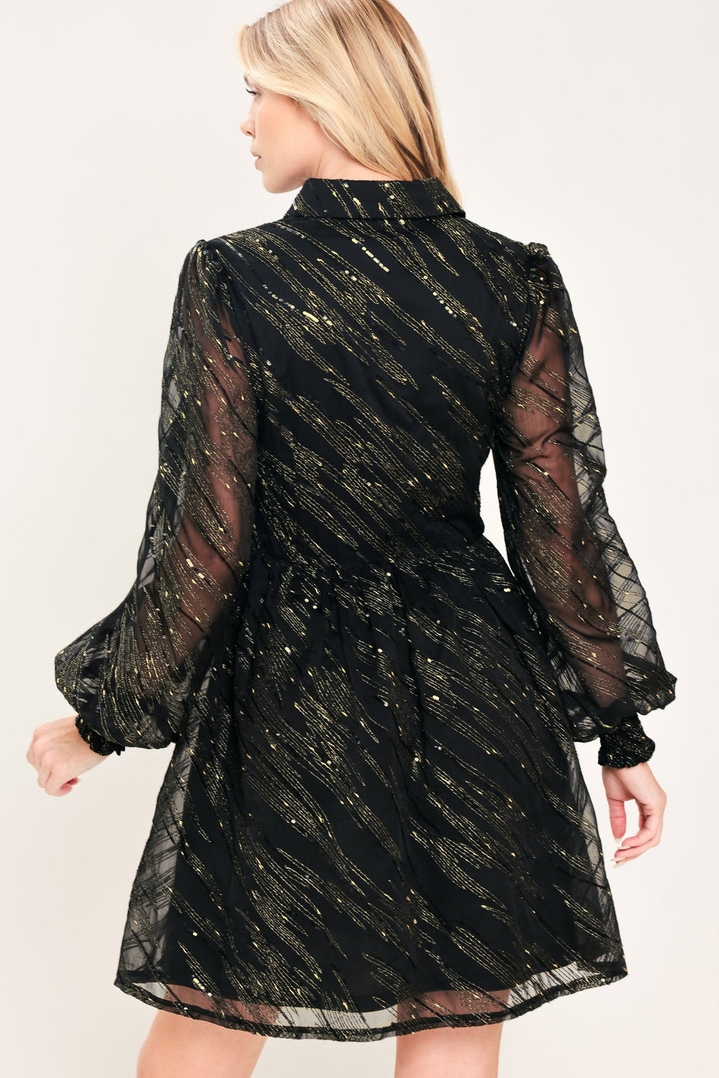 Black and gold metallic button-down mini dress - view 6