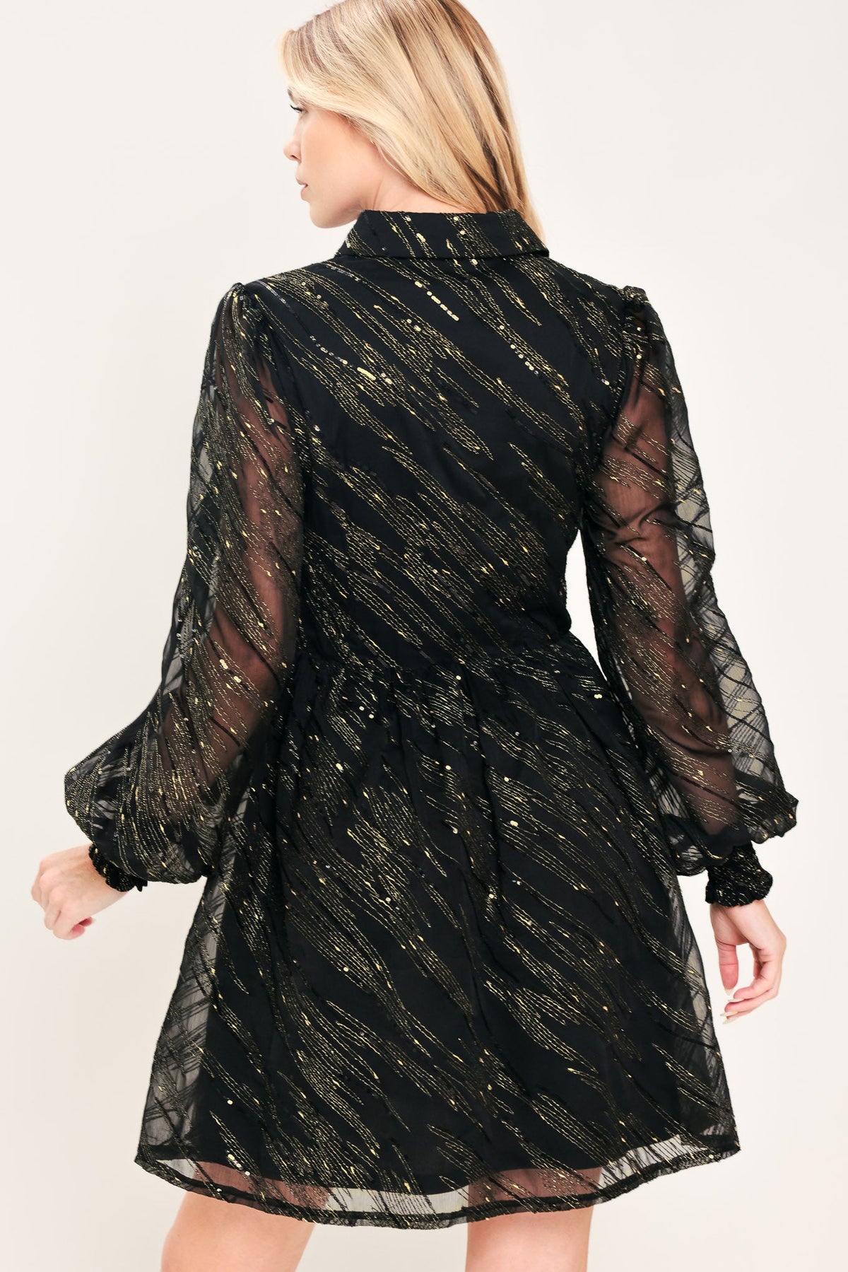 Black and gold metallic button-down mini dress - view 6