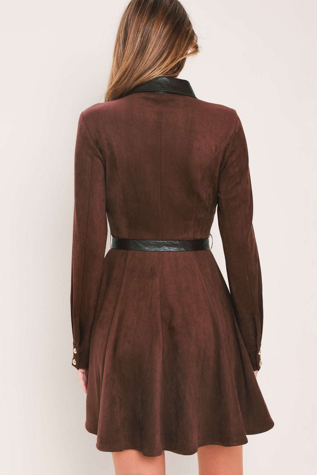 Falling For You burgundy faux suede mini dress, view 6