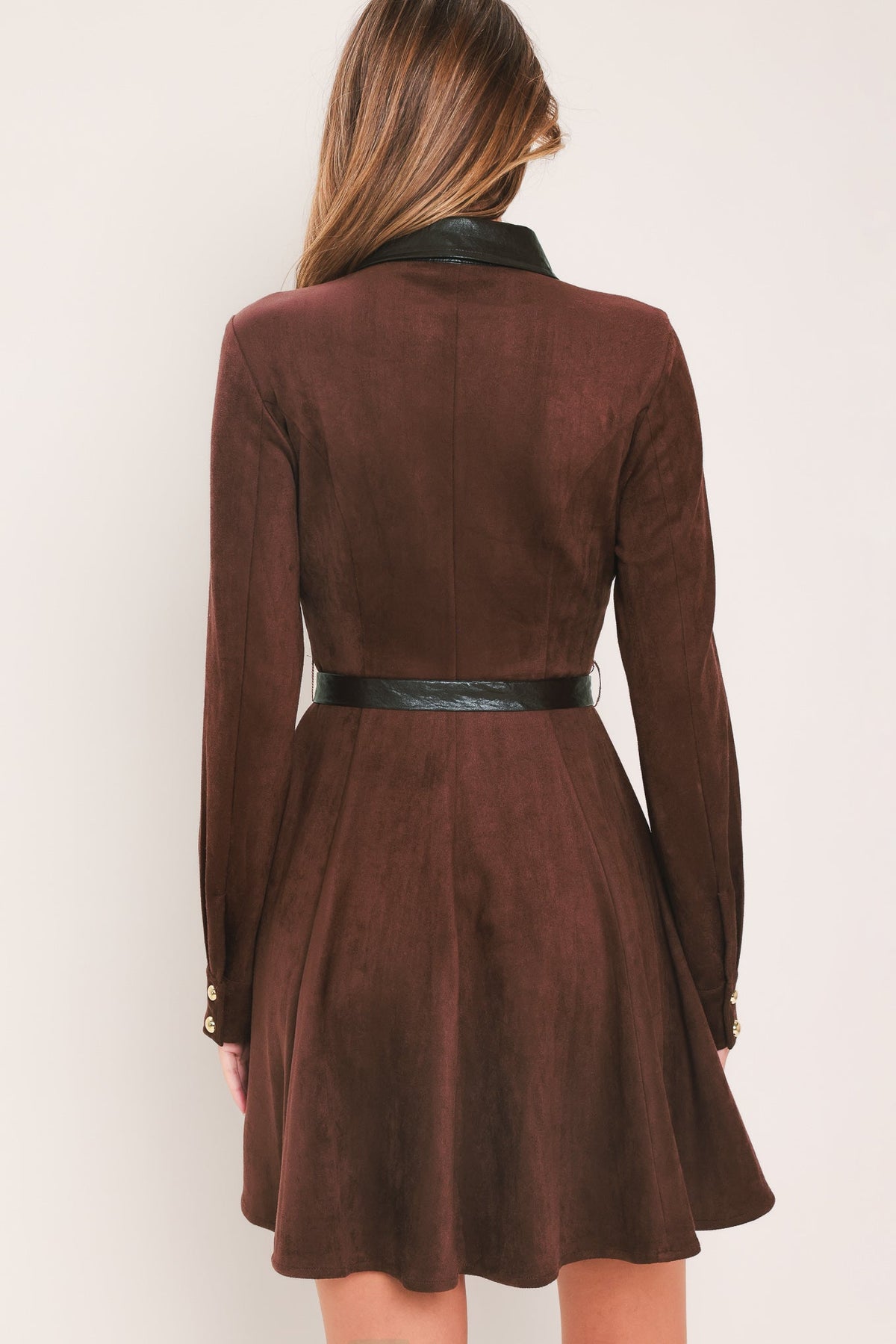 Falling For You burgundy faux suede mini dress, view 6