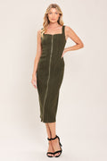 Olive modern cargo chic woven twill midi dress
