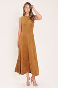 Harvest Moon Camel Faux Suede Midi Dress front view