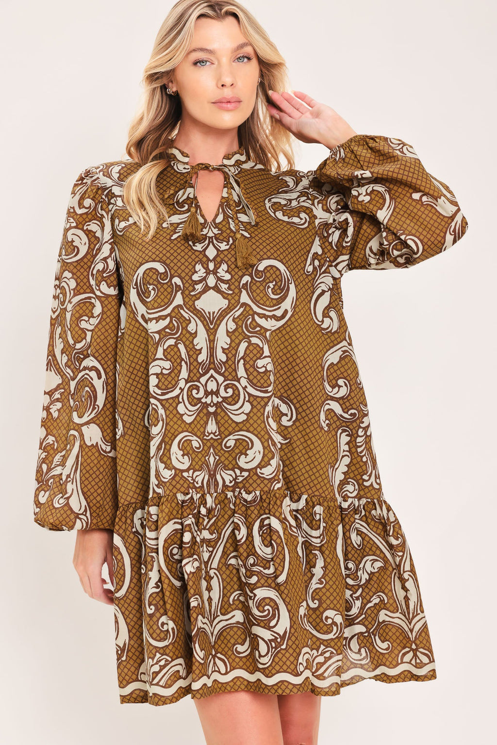 Maple Manor Flounce Woven Mini Dress - front view
