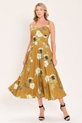 Mustard Rosette Melody Woven Midi Dress - front view