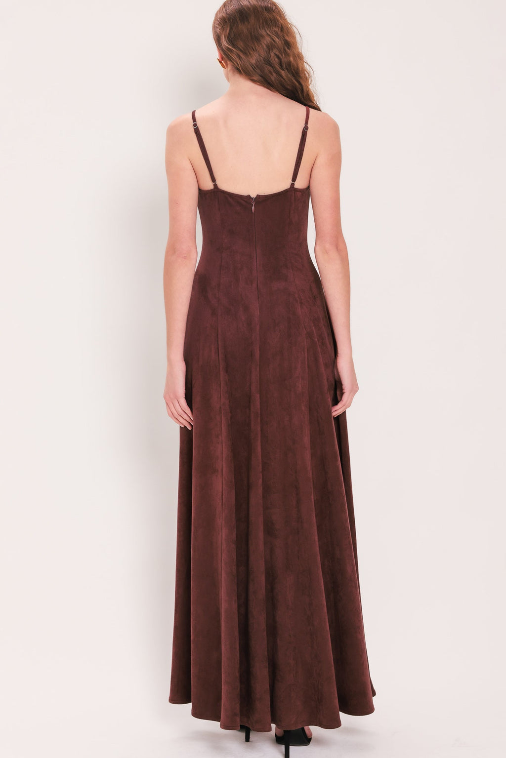 Raisin Rendezvous Faux Suede Maxi Dress - full length view