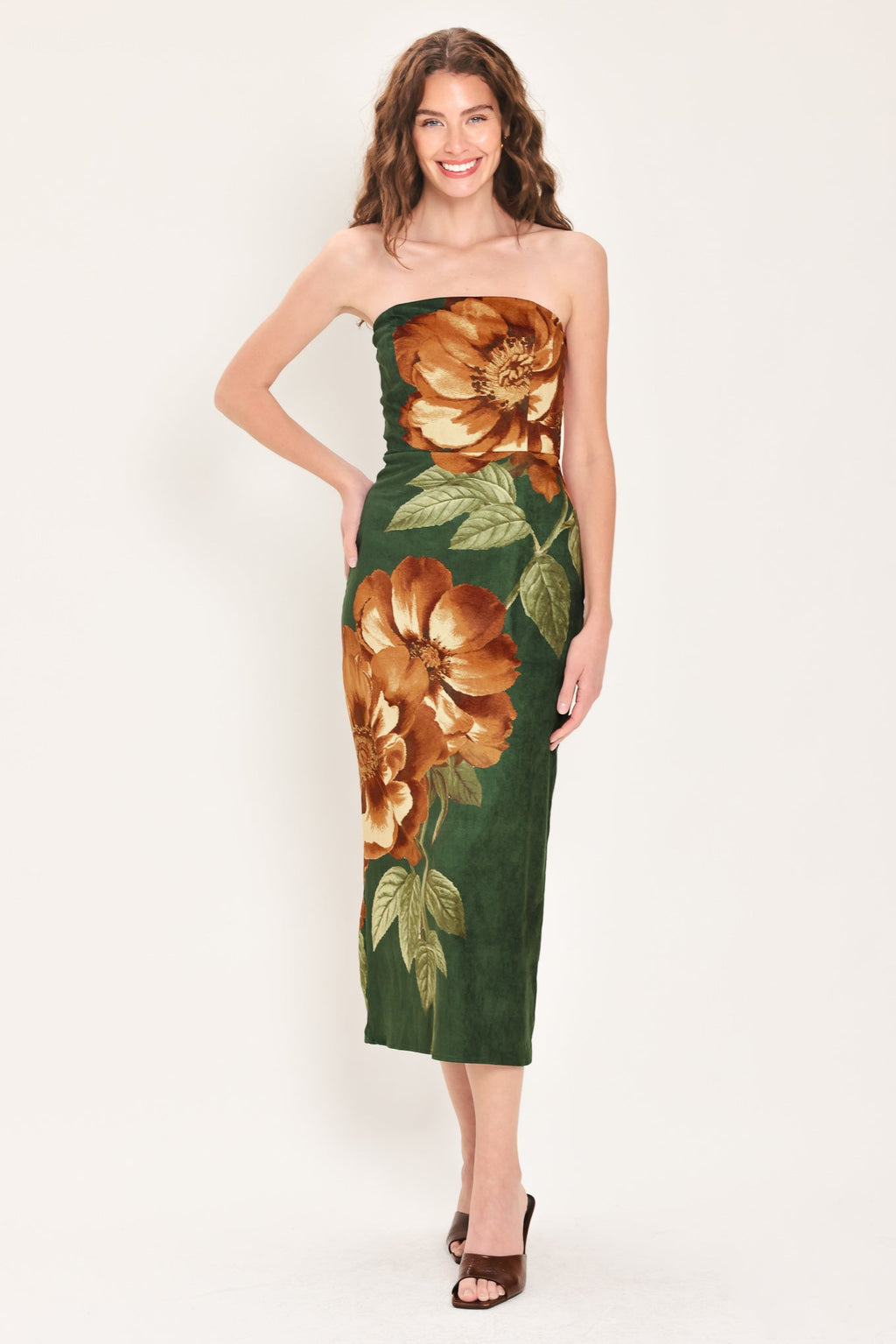 Evergreen Enchantment Hunter Green Tube Midi Dress - front view