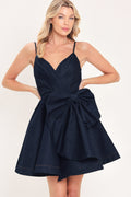 Deep Blue Celebration Denim Mini Dress in dark indigo, detail