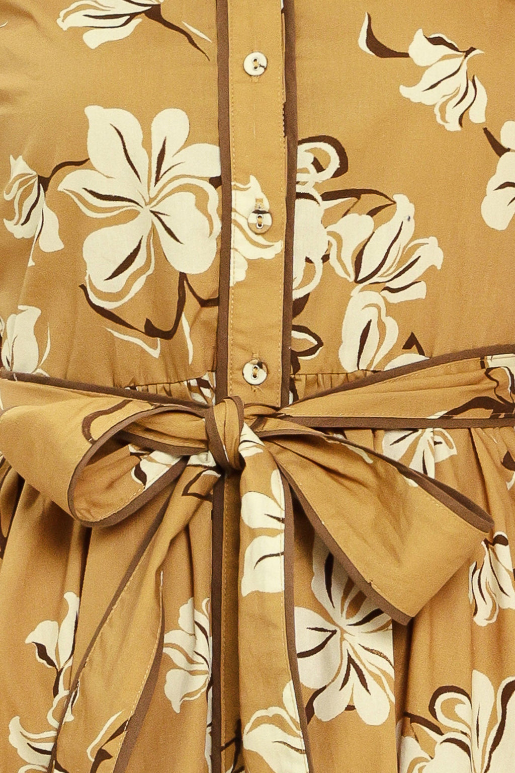 Floral Puff Sleeve Shirt Dress fabric swatch, camel