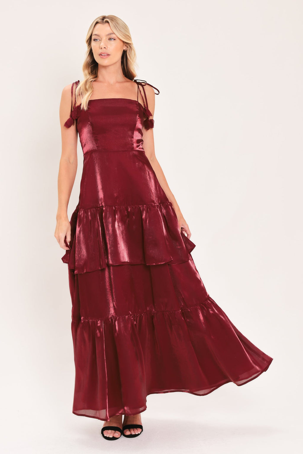 Bordeaux Bloom Maxi Dress in burgundy, side view