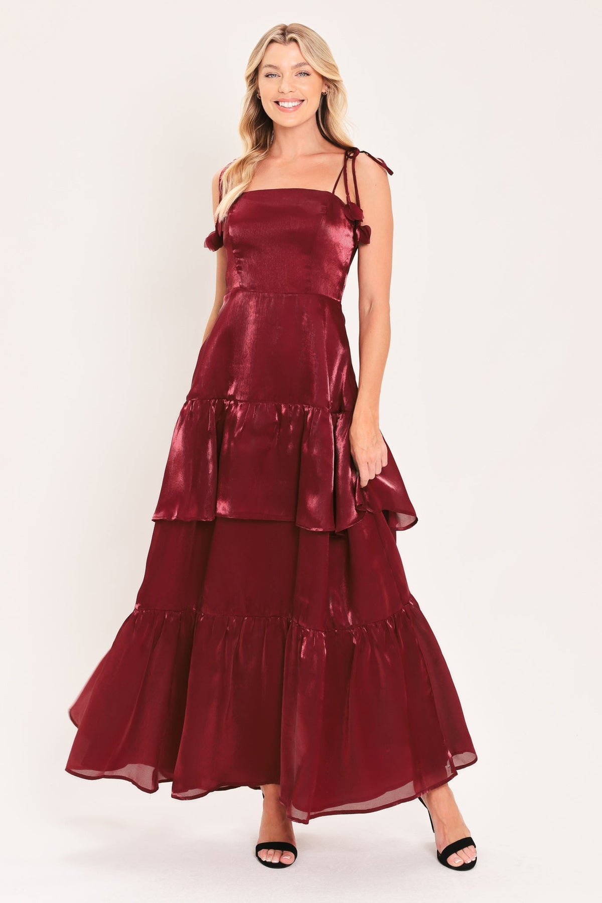 Bordeaux Bloom Maxi Dress in burgundy, front view