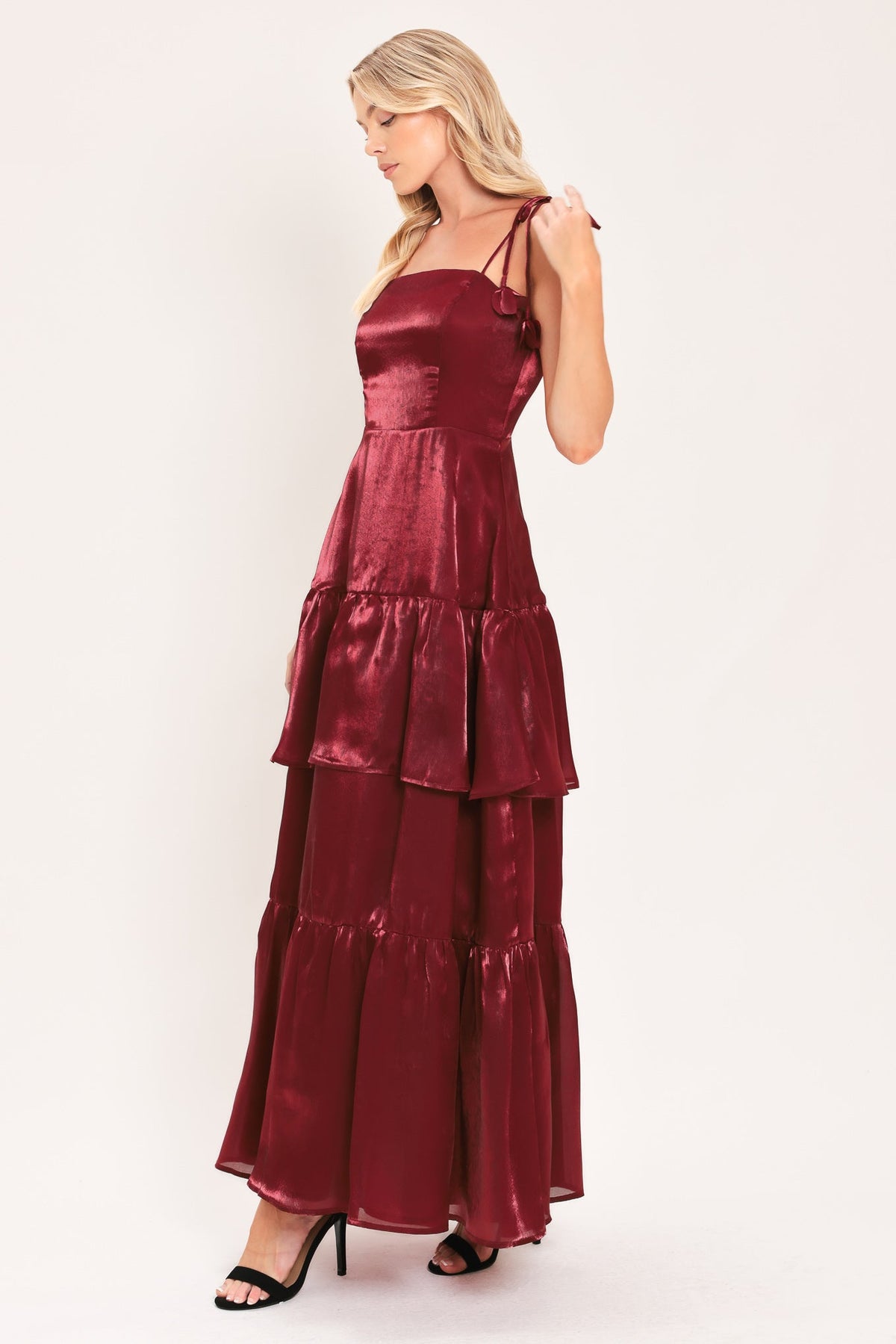 Bordeaux Bloom Maxi Dress in burgundy, close-up