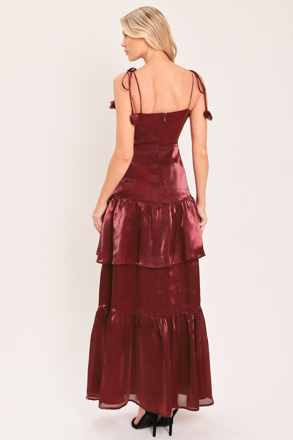 Bordeaux Bloom Maxi Dress in burgundy, worn