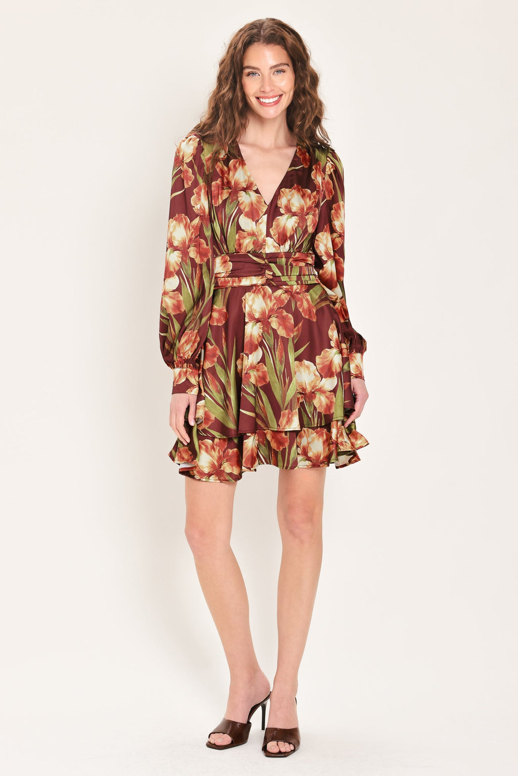 Burgundy Crush tiered mini dress, side view