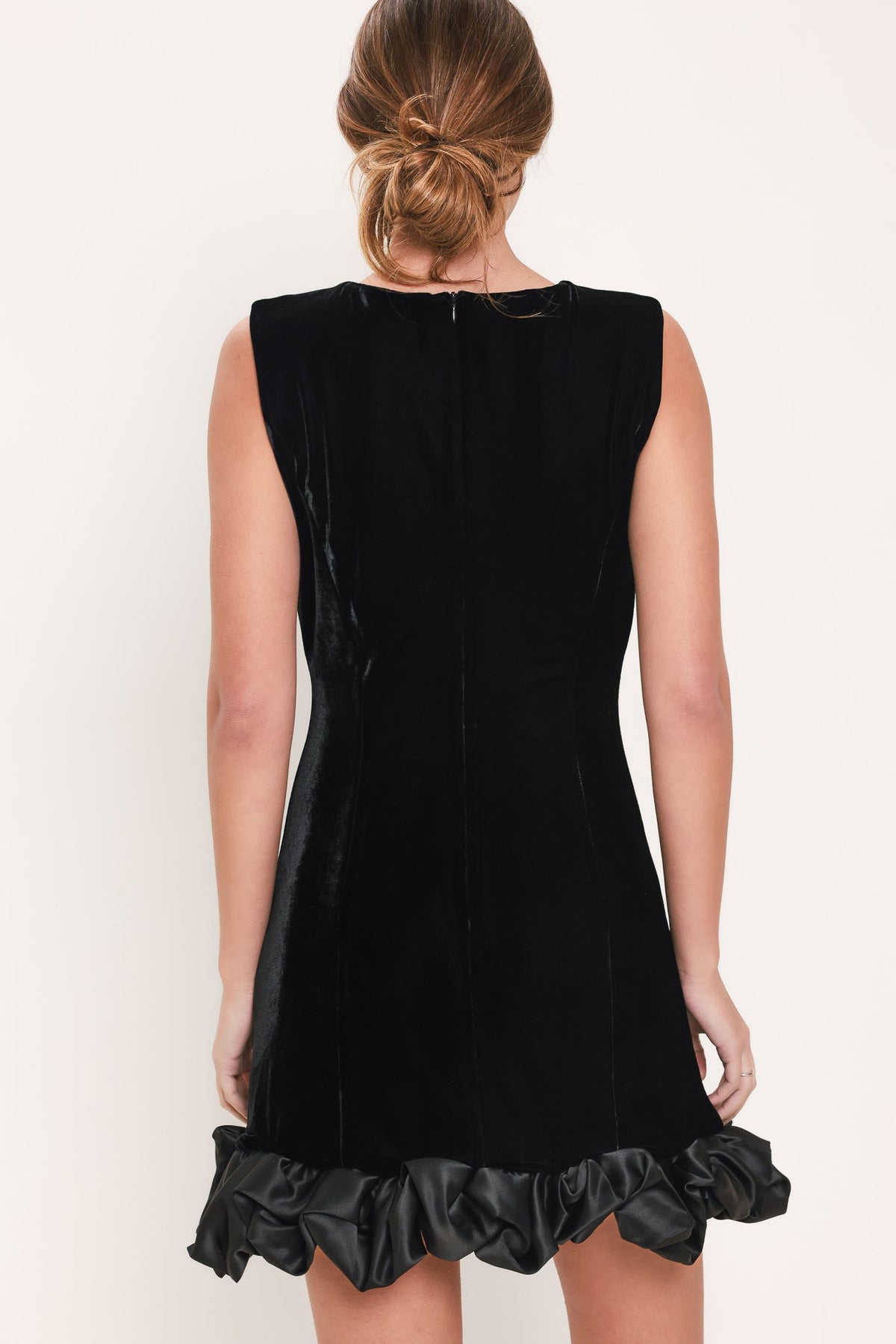 Contrast Bubble Hem Mini Dress in black, alternate view