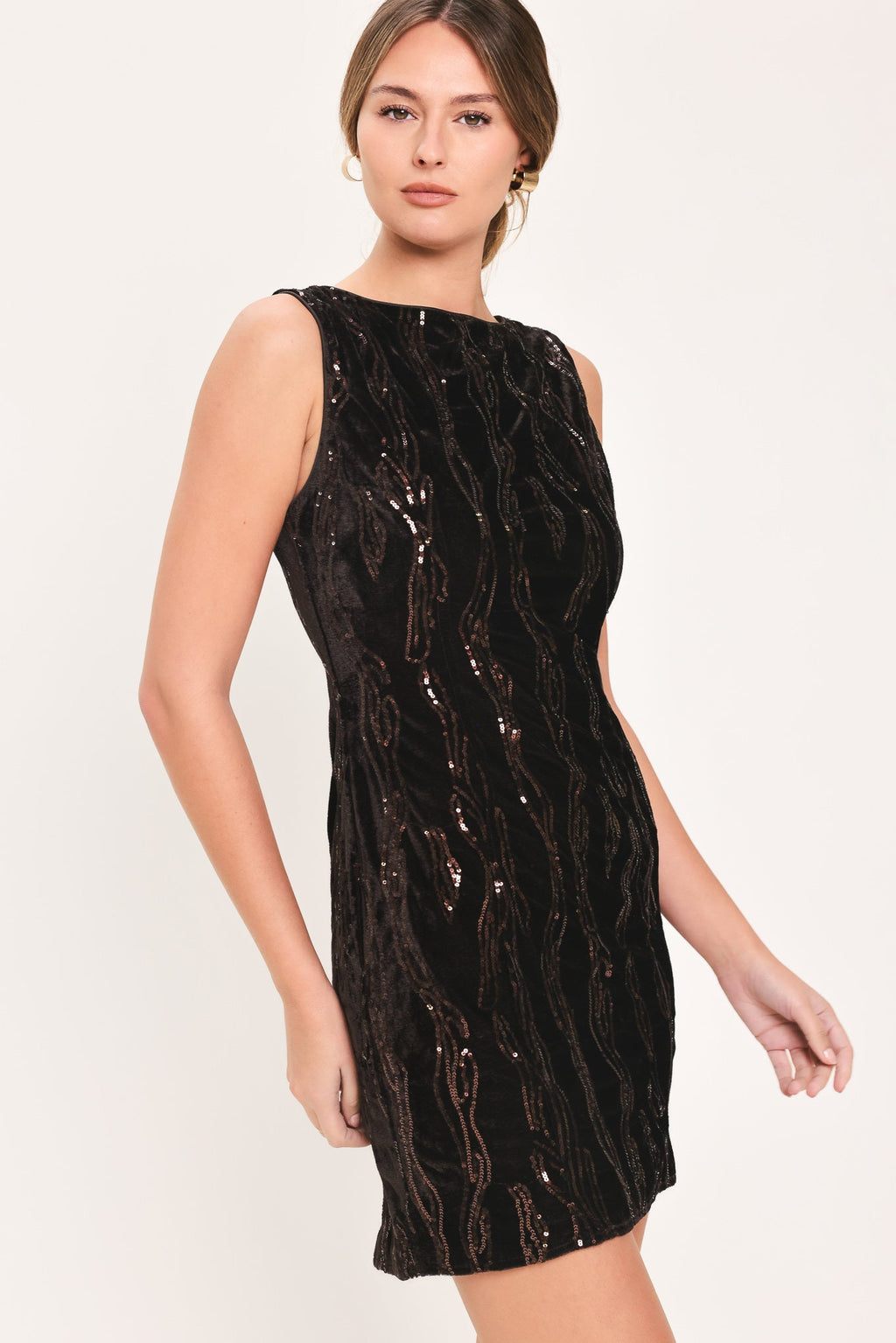Dark brown sequin velvet mini dress - view 4