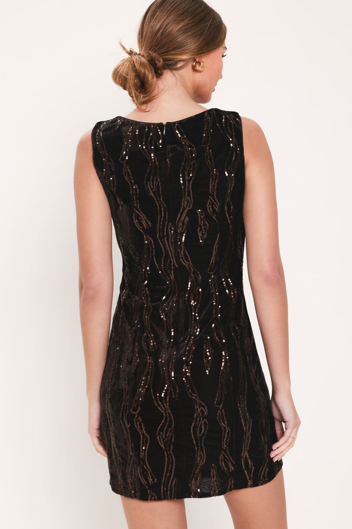 Dark brown sequin velvet mini dress - view 7