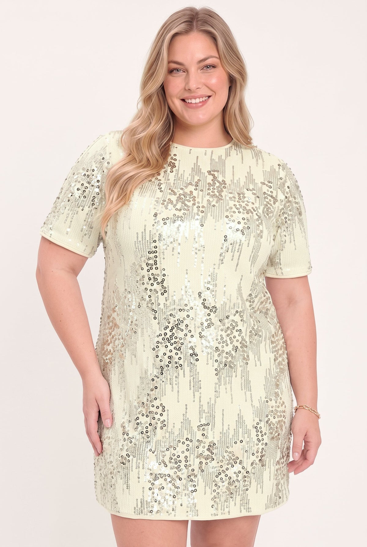 Sequin mini shift dress in cream and black - view 15