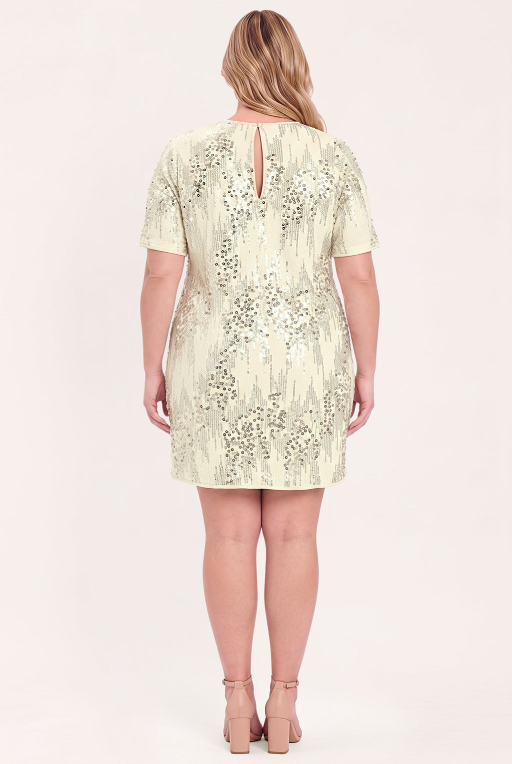 Sequin mini shift dress in cream and black - view 14