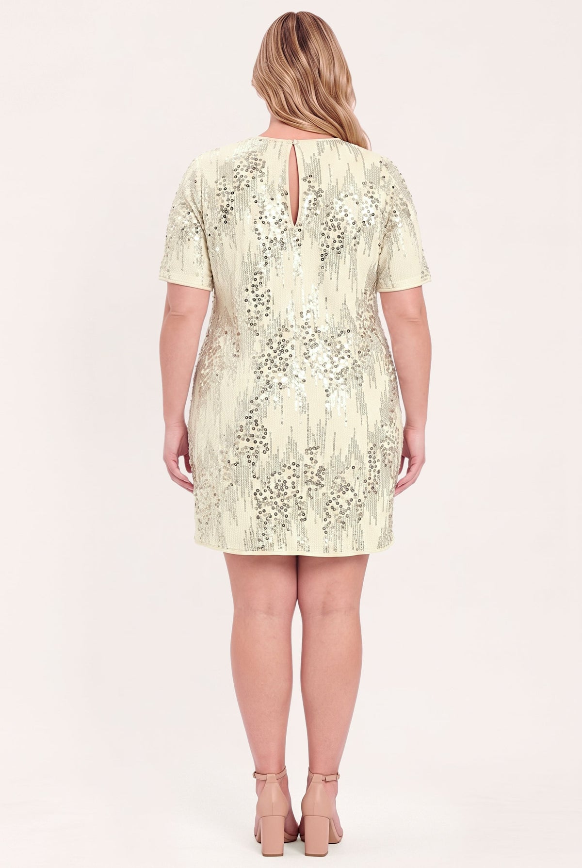 Sequin mini shift dress in cream and black - view 14