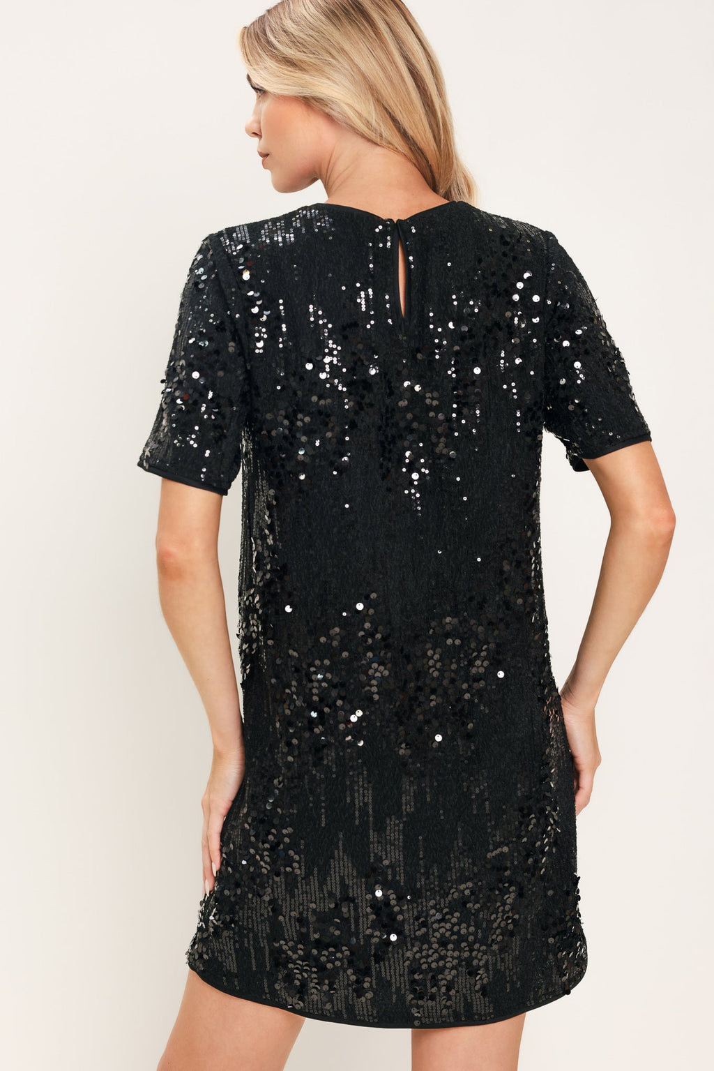 Sequin mini shift dress in cream and black - view 7