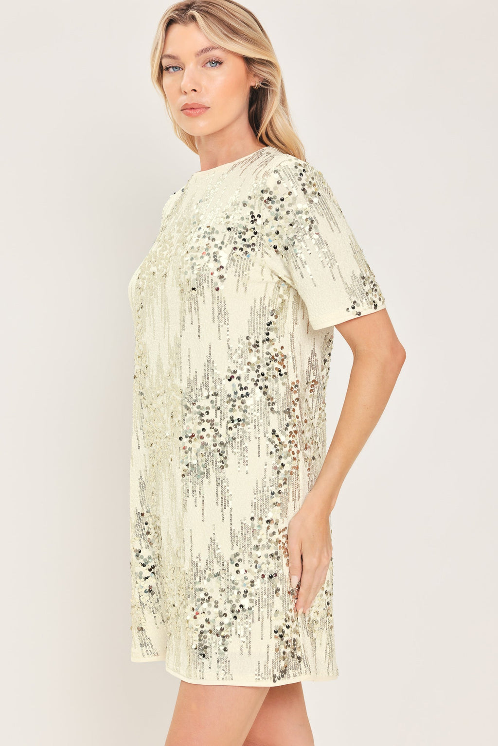 Sequin mini shift dress in cream and black - view 11