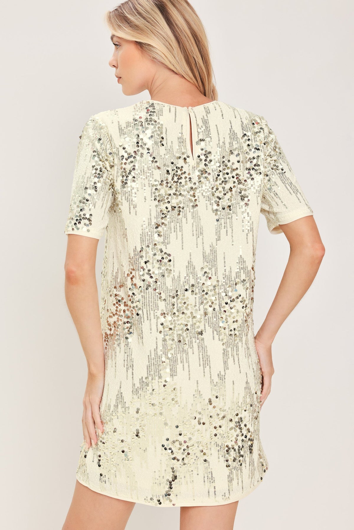Sequin mini shift dress in cream and black - view 12