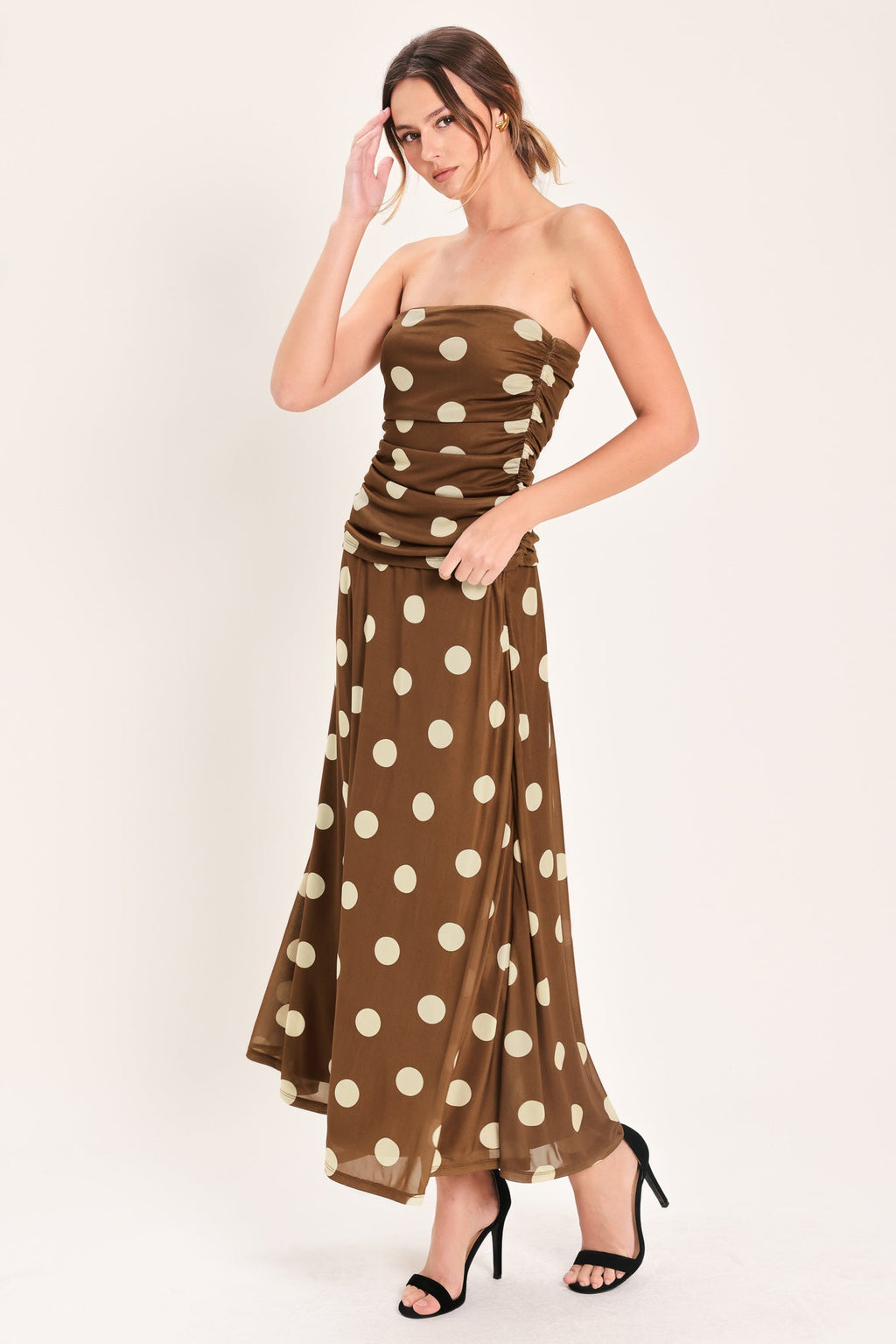 French Girl Polka Dot Power Mesh Midi Skirt - back view