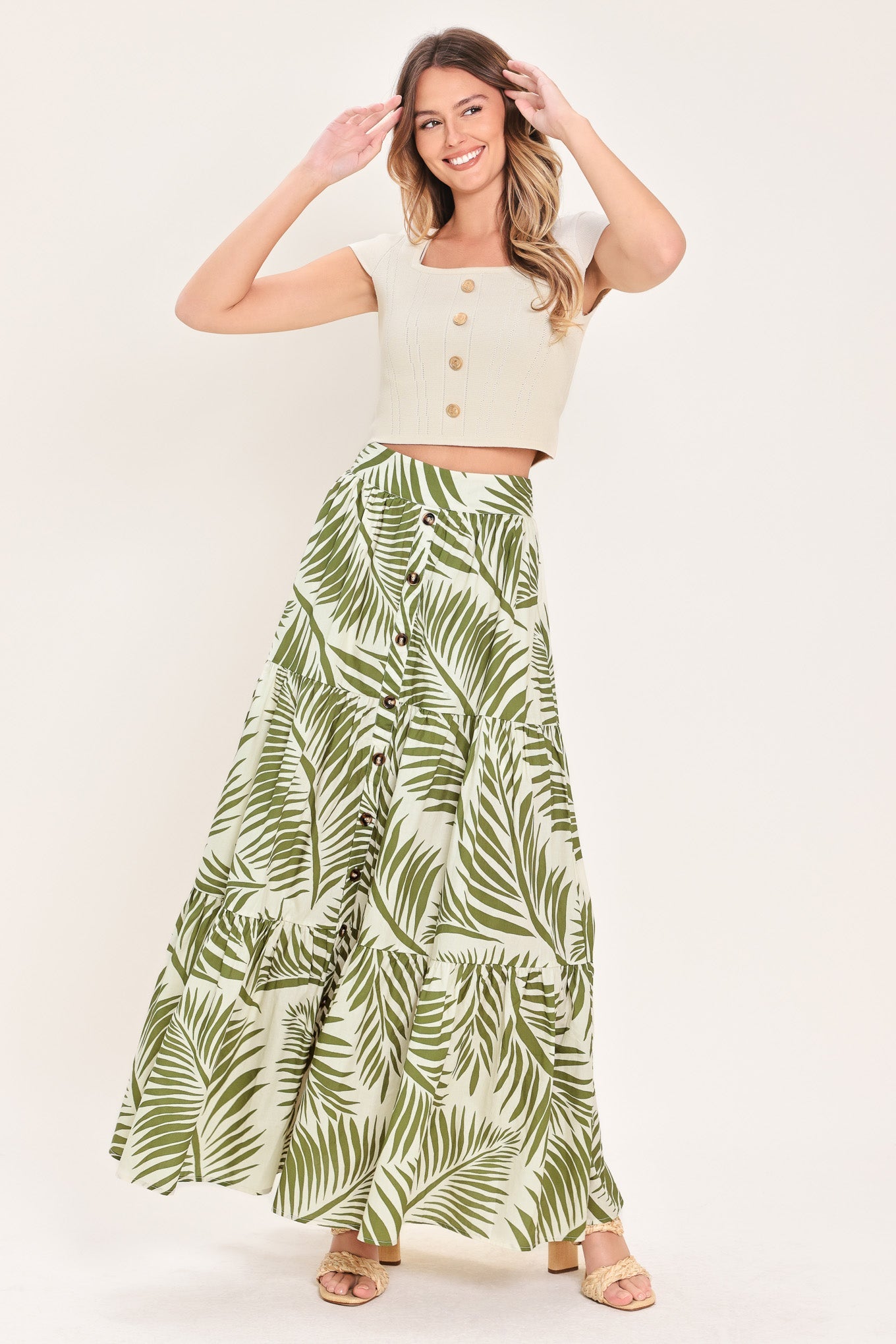 Coastal Canopy Woven Maxi Skirt in Olive