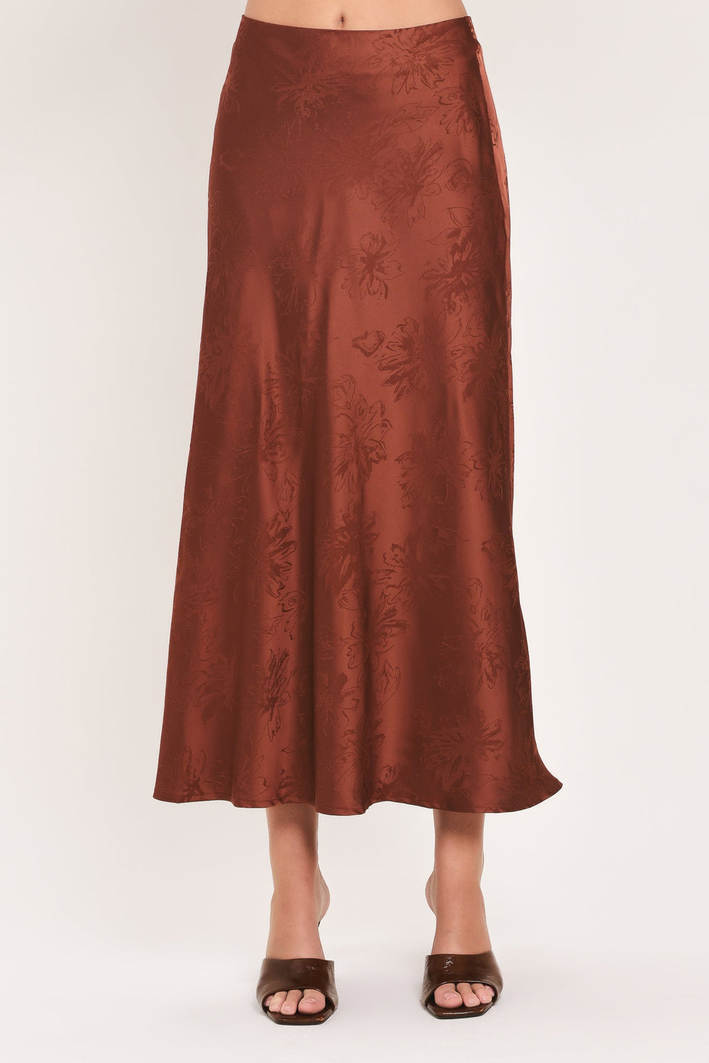 Jacquard satin high-waisted midi skirt - view 1