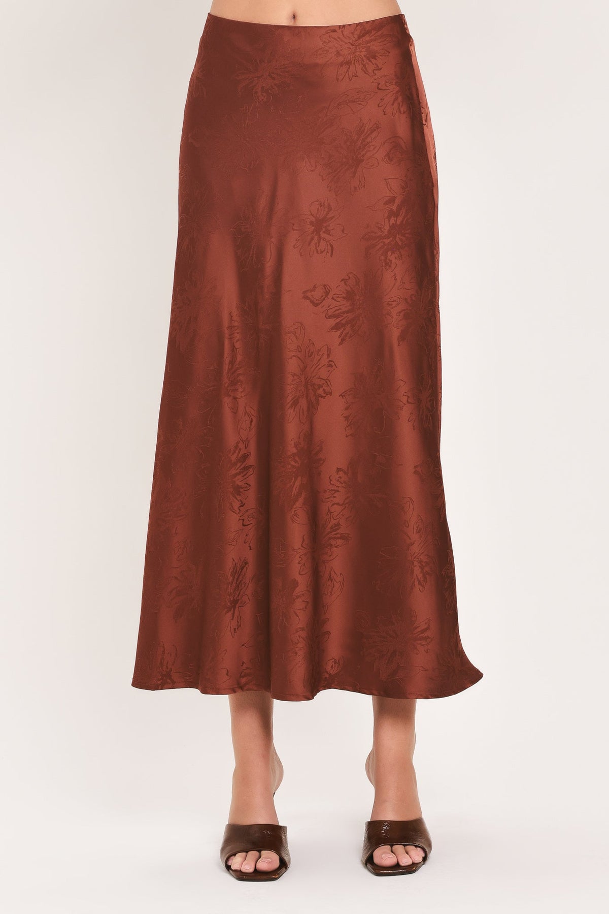 Jacquard satin high-waisted midi skirt - view 1