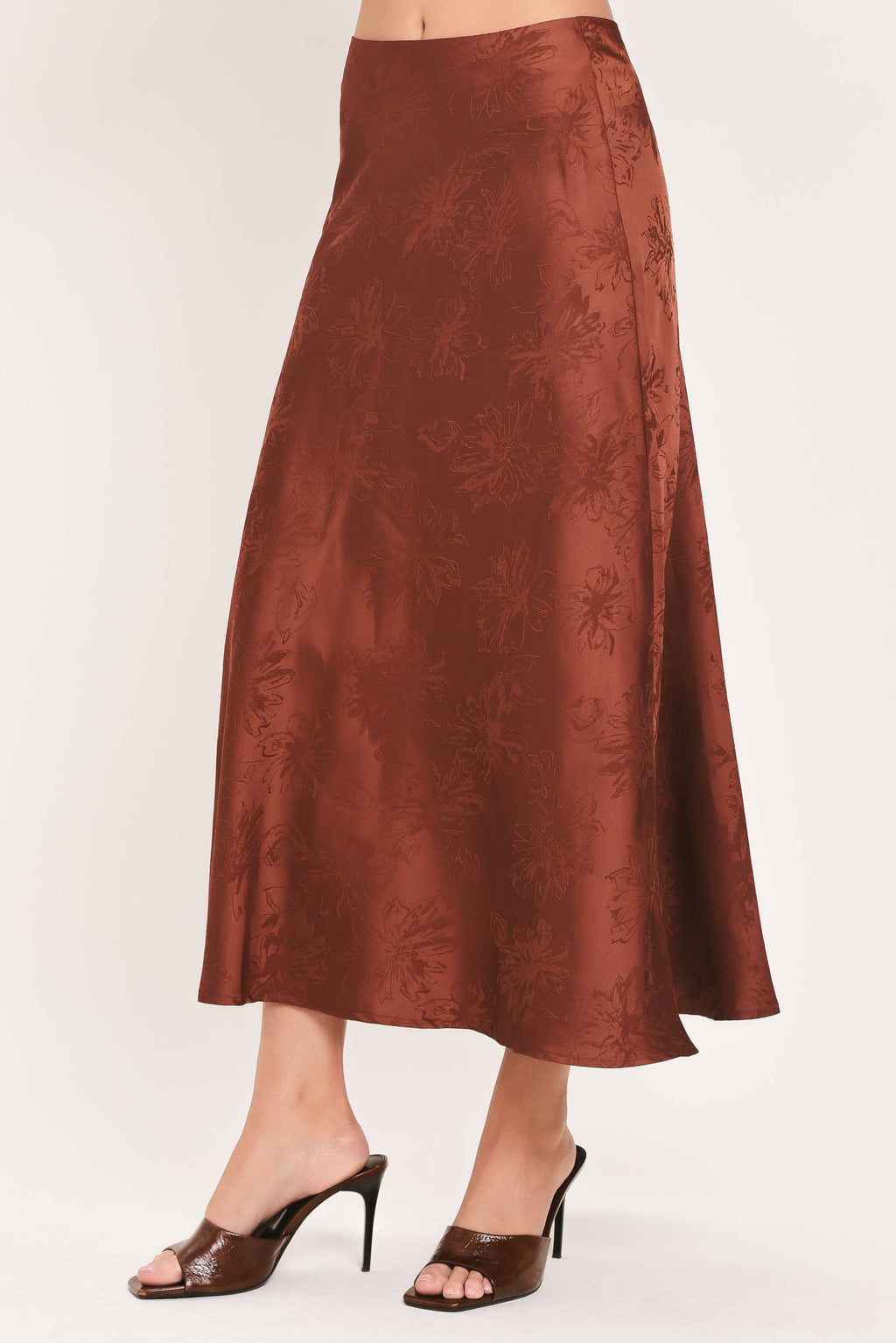Jacquard satin high-waisted midi skirt - view 3
