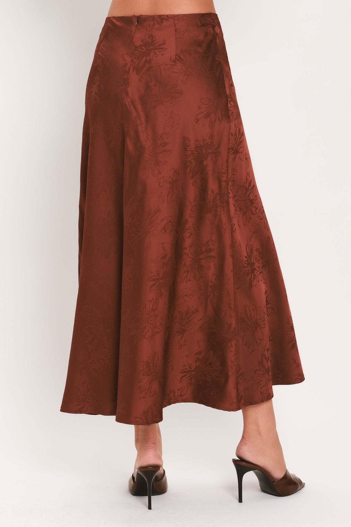 Jacquard satin high-waisted midi skirt - view 6