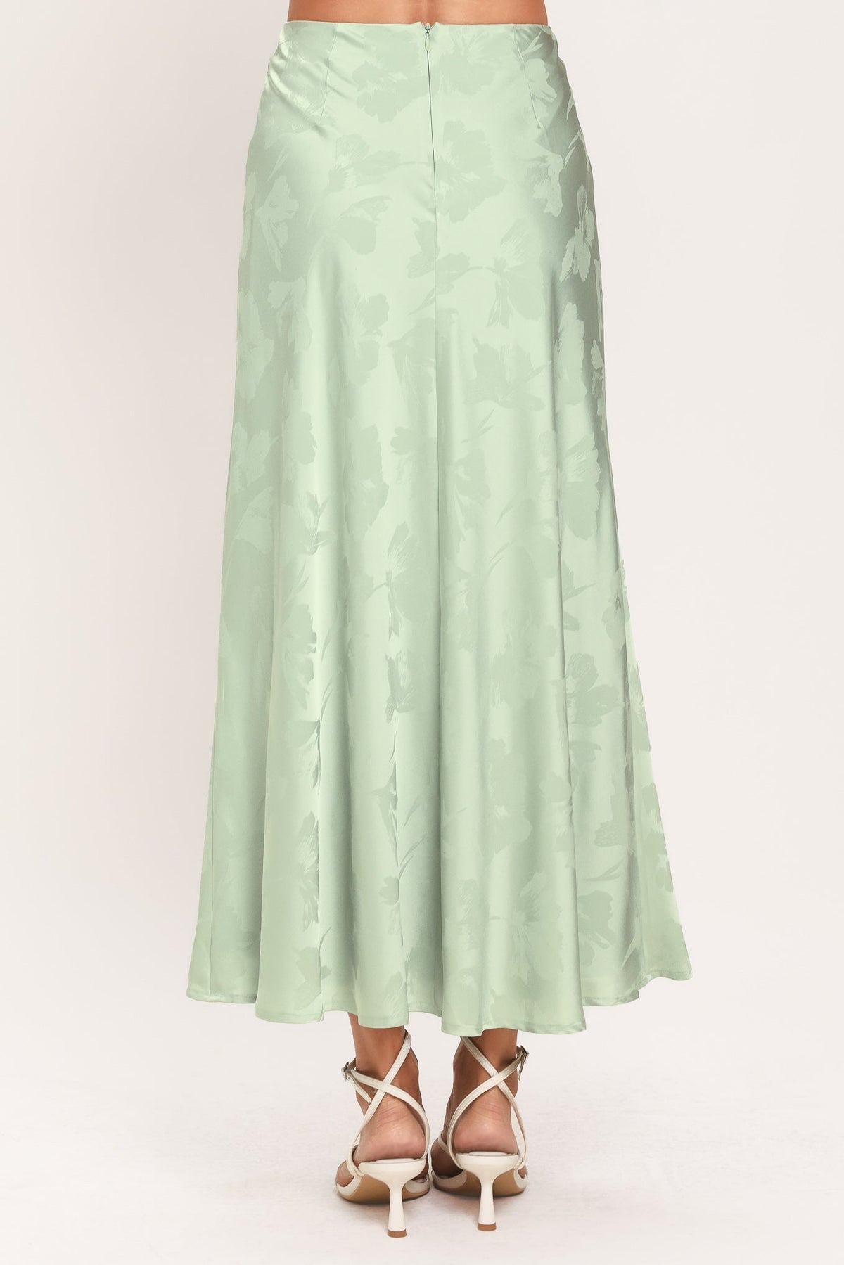 Jacquard satin high-waisted midi skirt - view 10