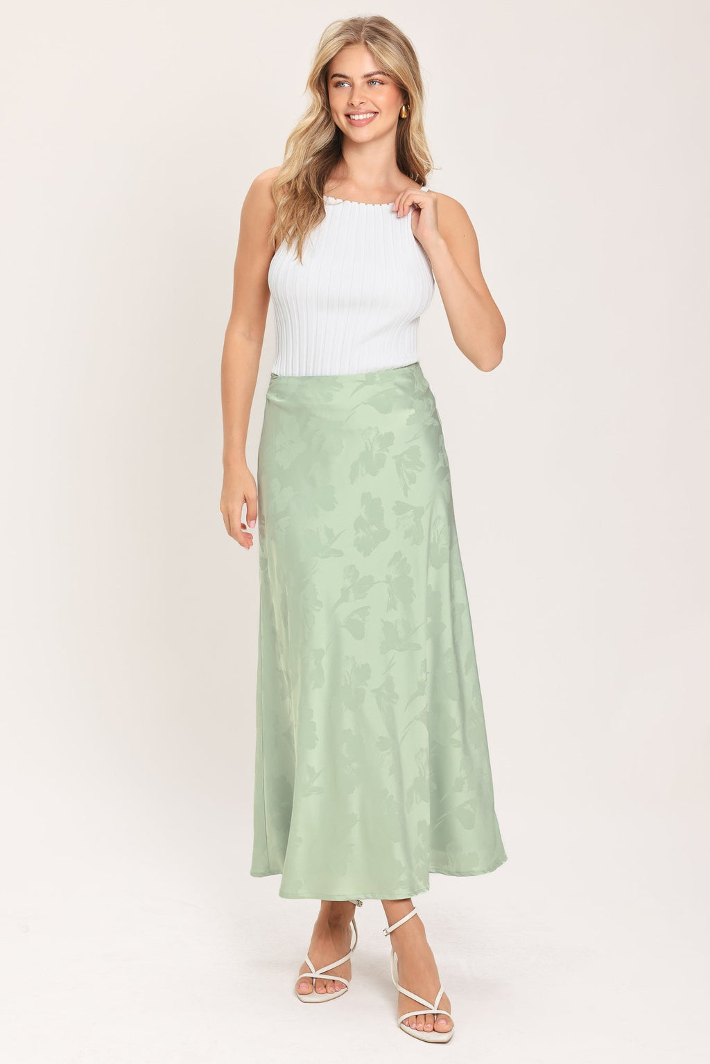 Jacquard satin high-waisted midi skirt - view 11