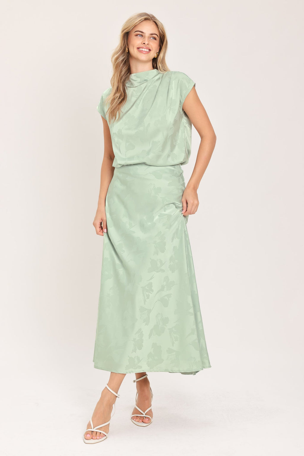 Jacquard satin high-waisted midi skirt - view 12