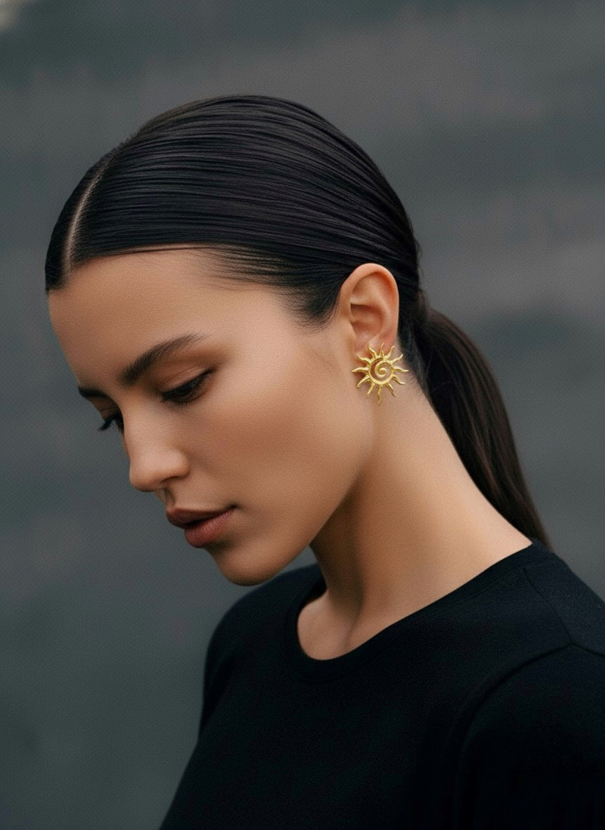 Solstice Earrings - close up of golden detail