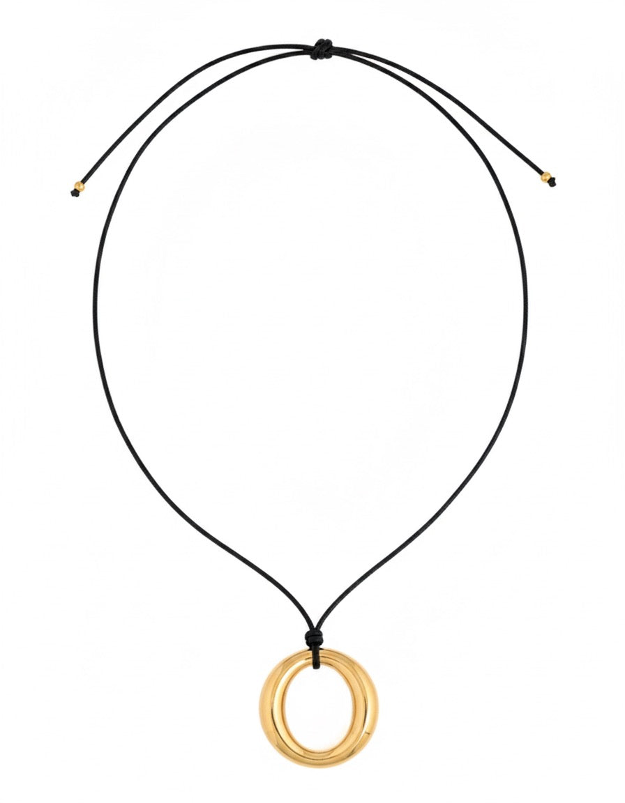 Sunline Necklace in Gold - leather rope with gold medallion pendant