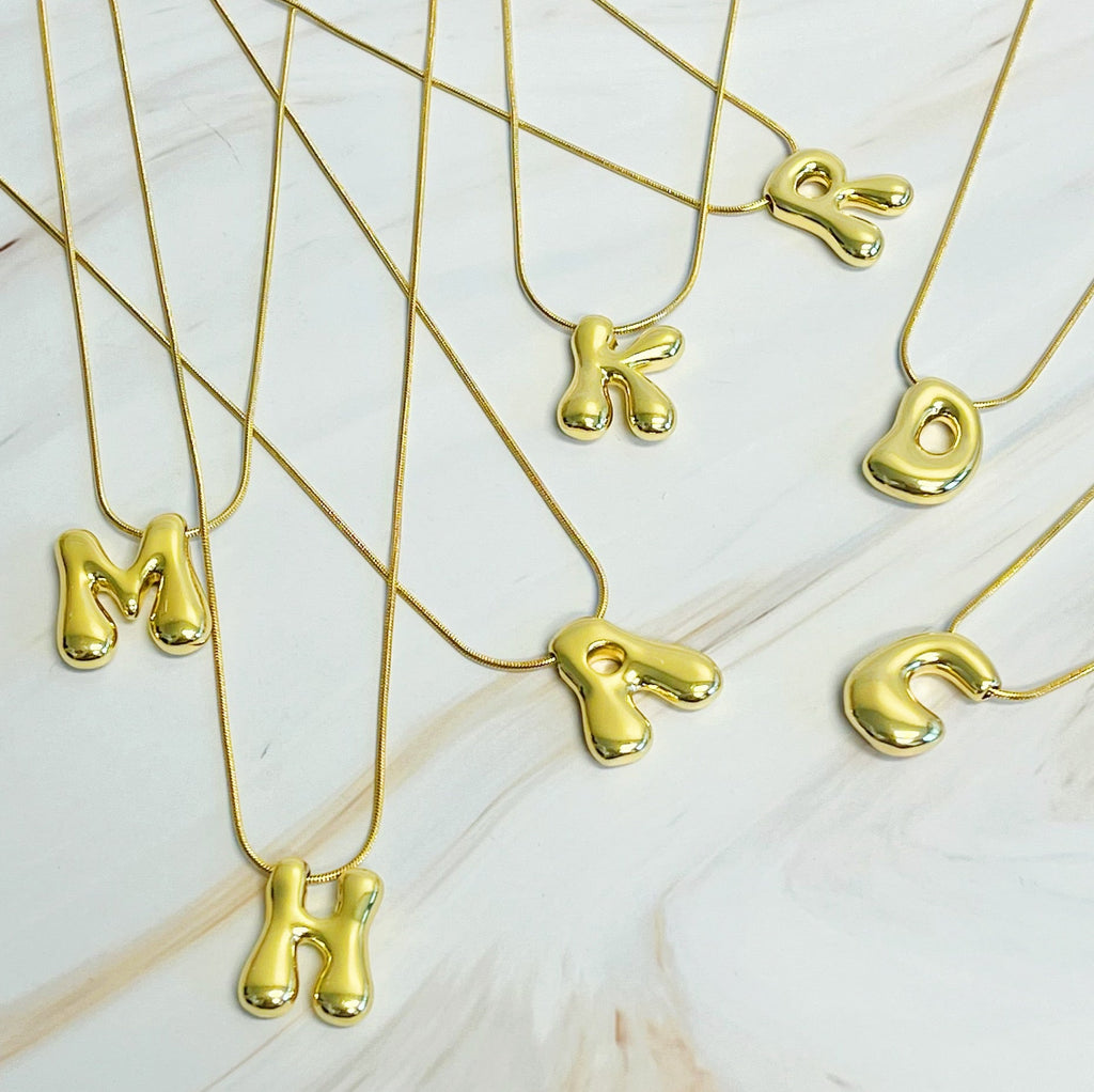 Balloon Letter Initial Necklace in Silver