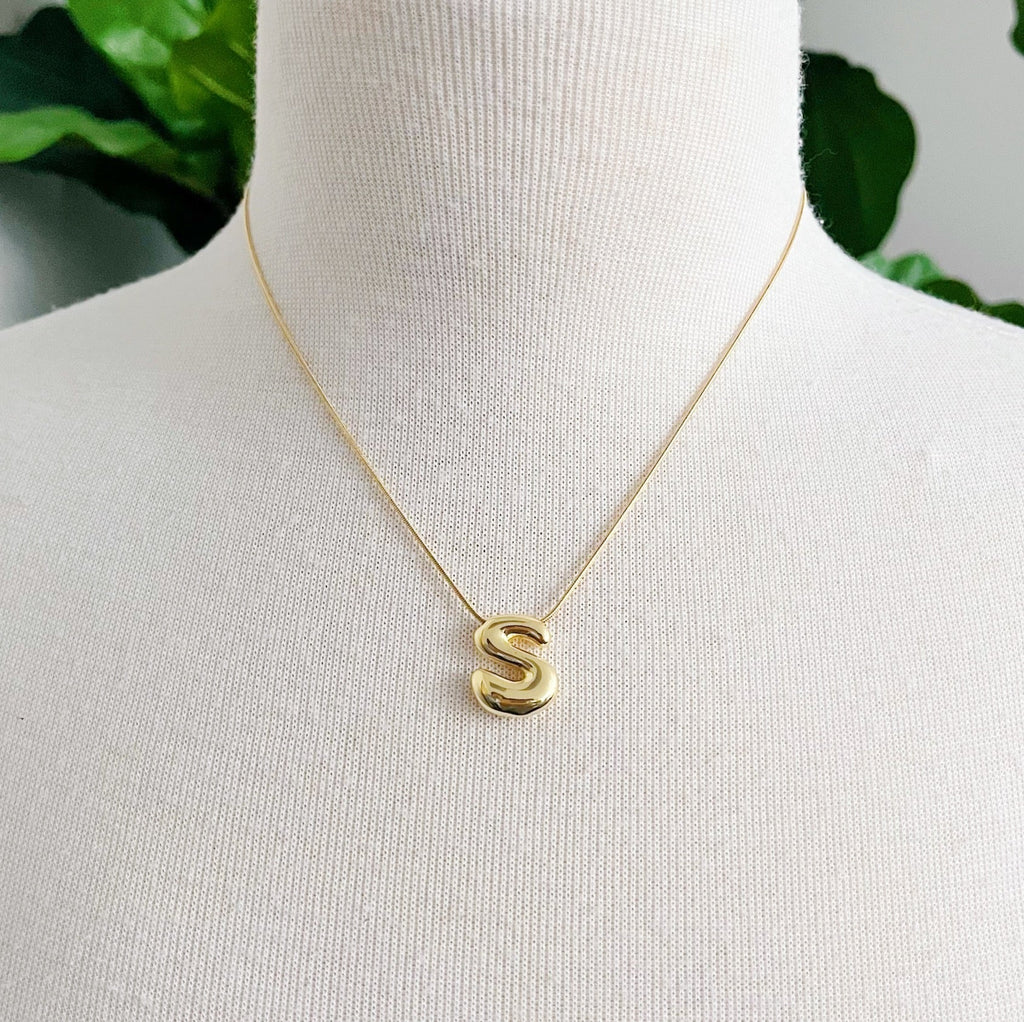 Balloon Letter Initial Necklace - styled on model