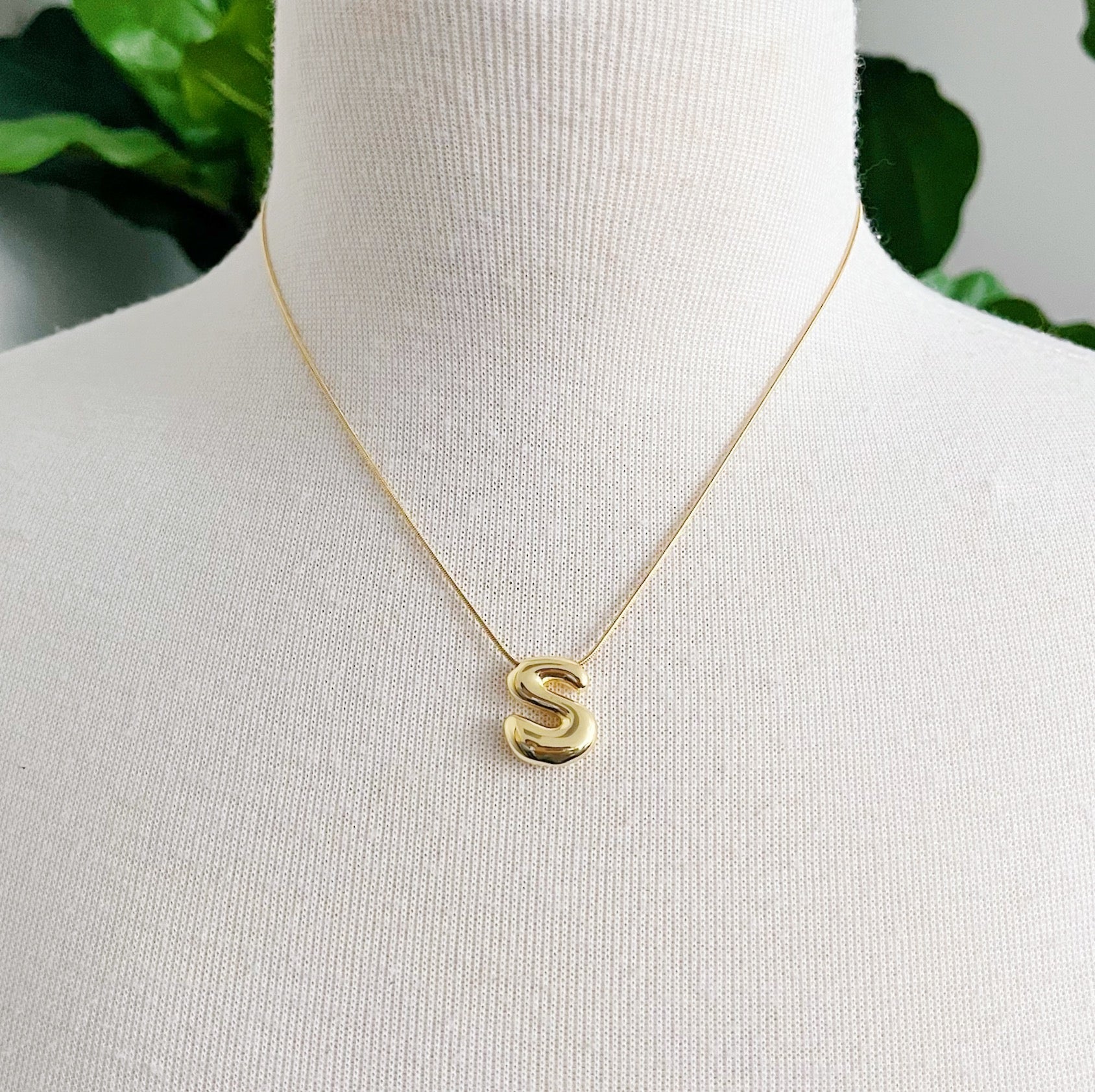 Balloon Letter Initial Necklace - styled on model