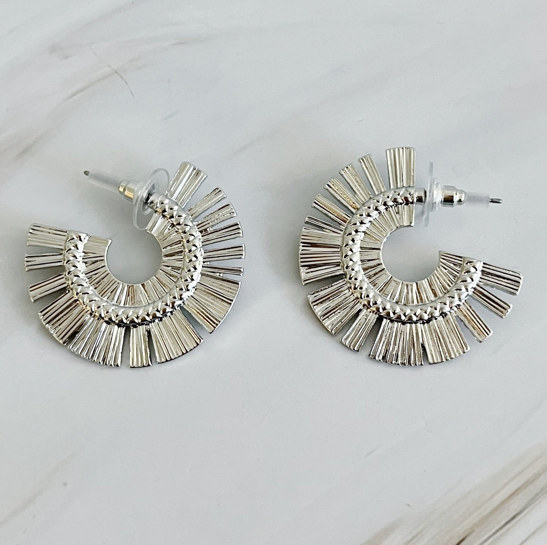 Sunburst Beauty Hoop Earrings - close up of sunburst detail