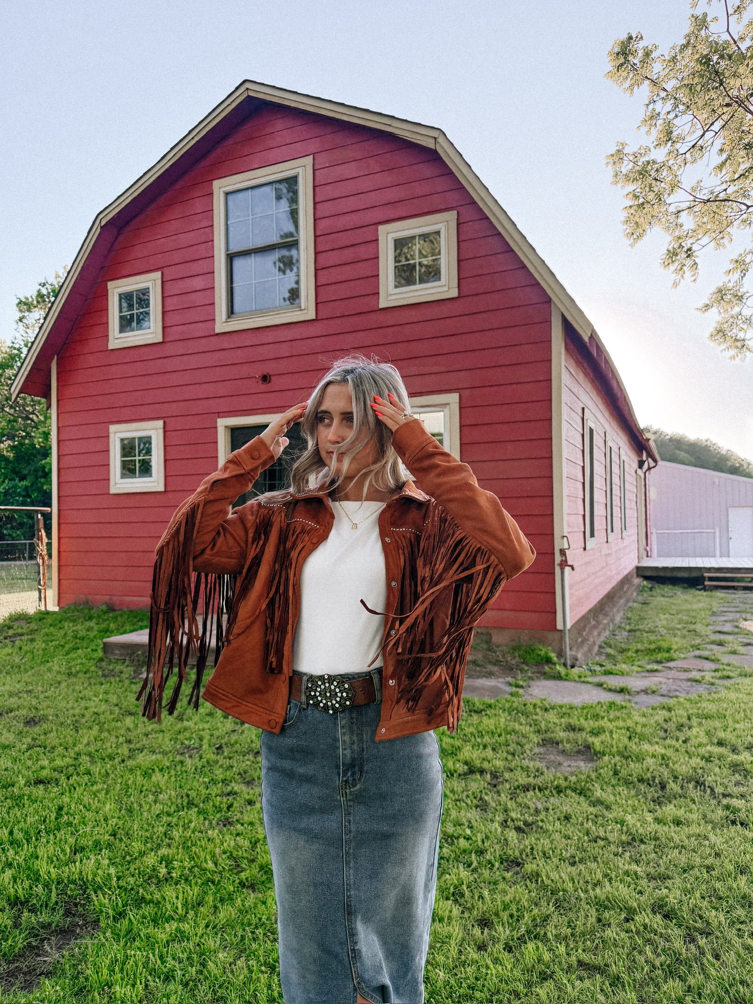 Suede studded fringe jacket
