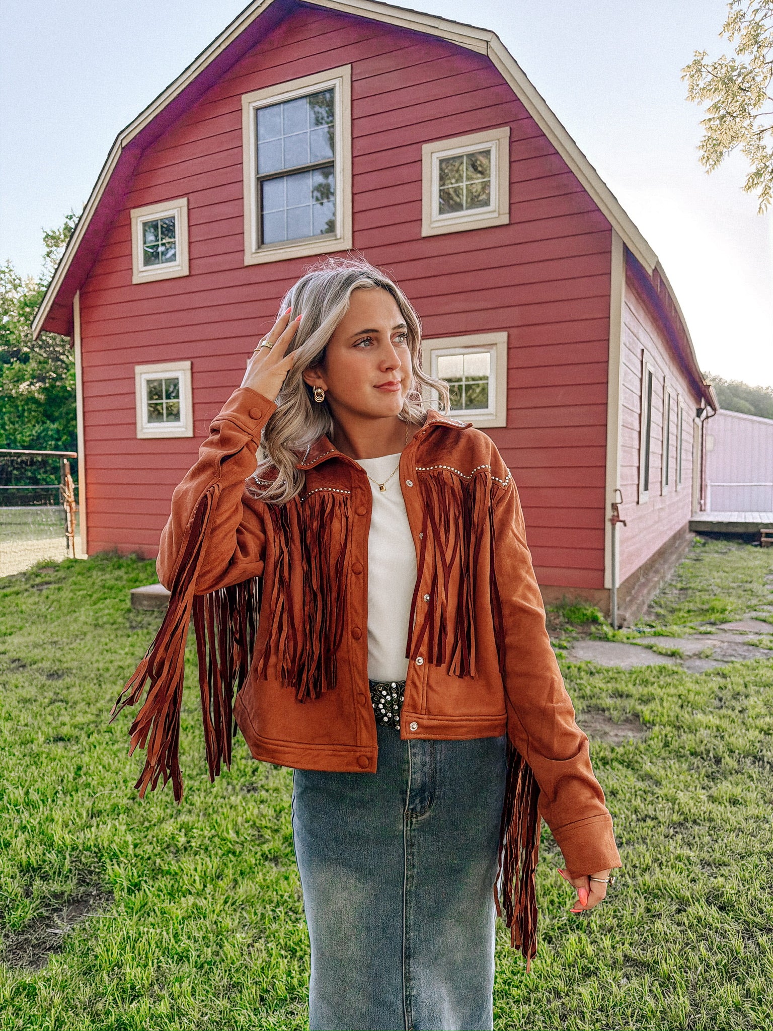 Suede studded fringe jacket