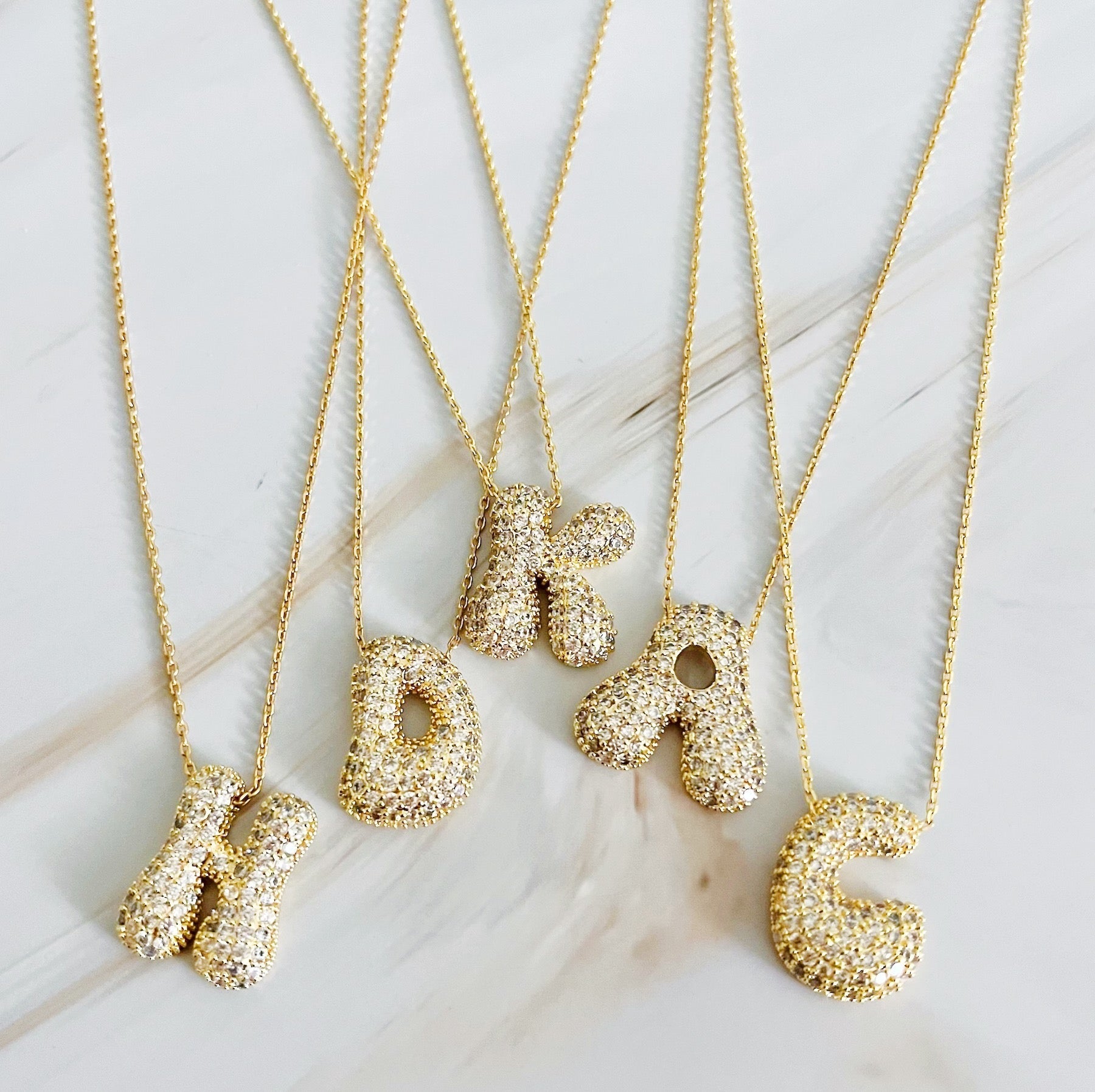 Crystal Bubble Initial Necklace - crystal encrusted bubble letter pendant
