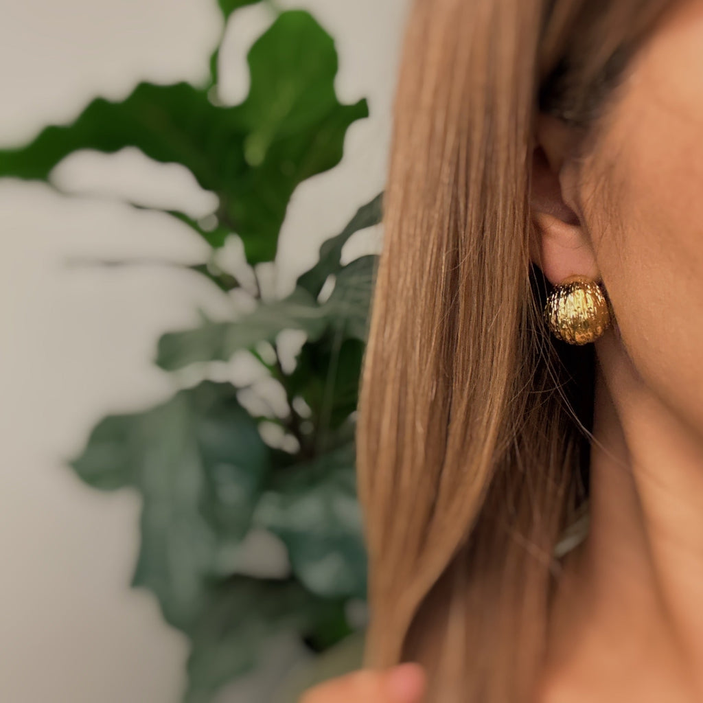 Textured Half Ball Hoop Earrings - flat lay view