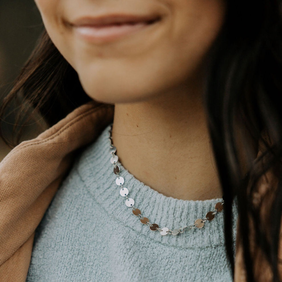 Chloe Gold Filled Coin Necklace - dainty layering coin necklace, view 3