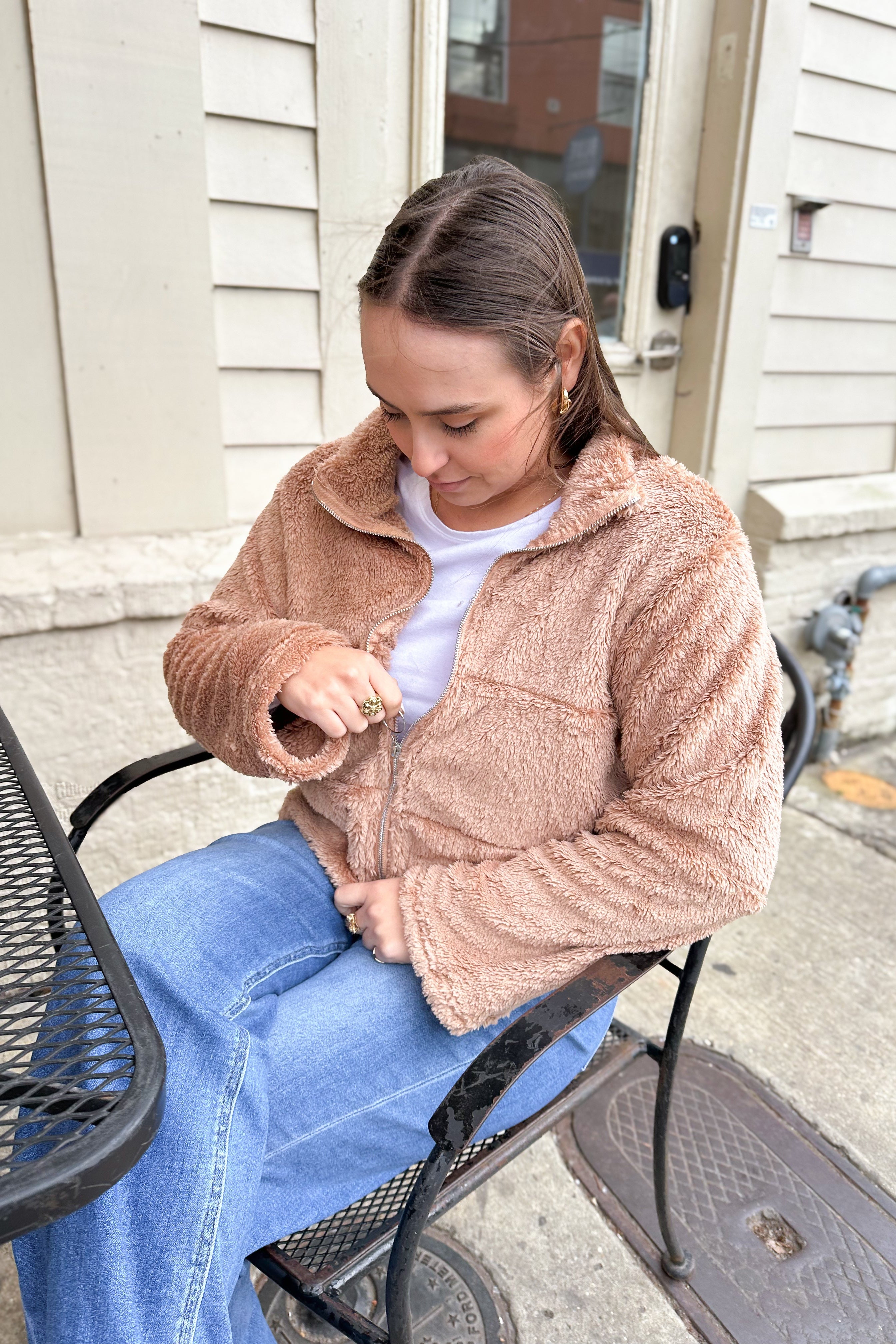 Faux Fur Cropped Zip-Up Jacket