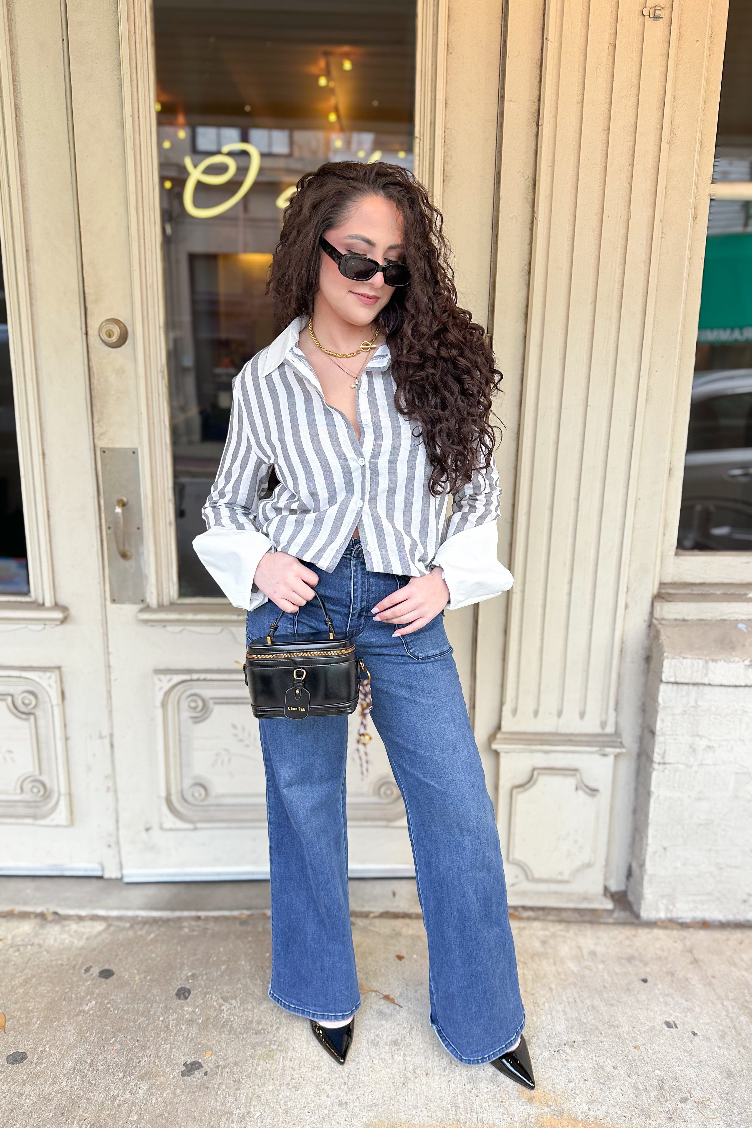 Striped Collared Neck Long Sleeve Shirt